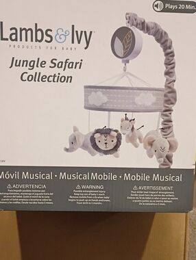 Lambs & Ivy Jungle Safari Musical Mobile - Light Gray